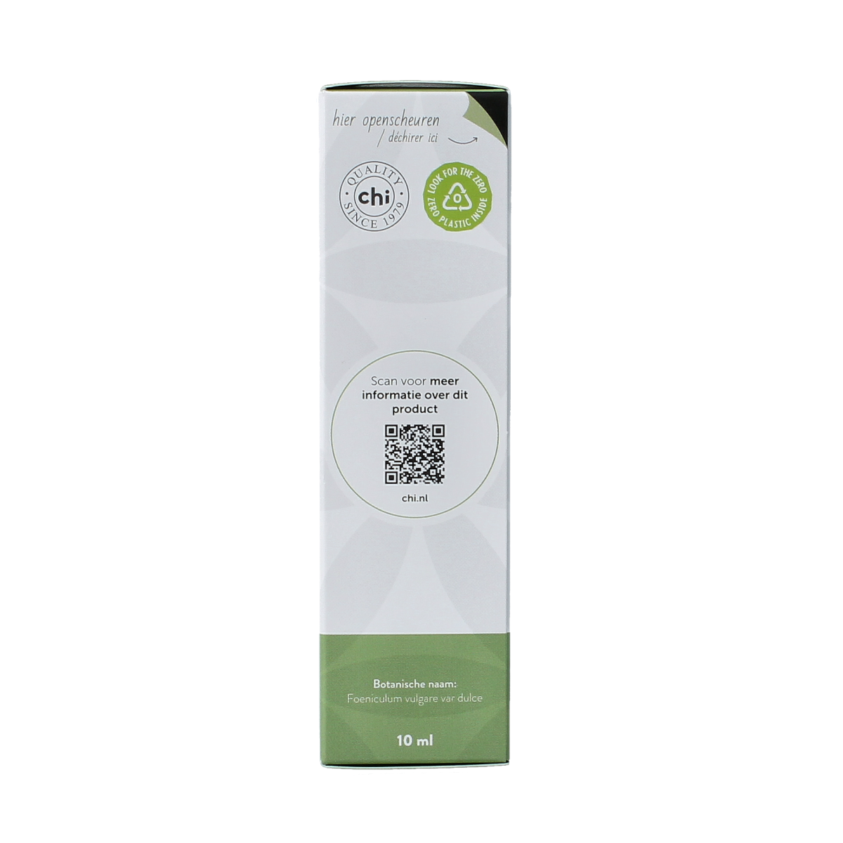 Organic Chi Venkel essential oil in a 10ml bottle, showcasing clear glass container with a label and golden cap.