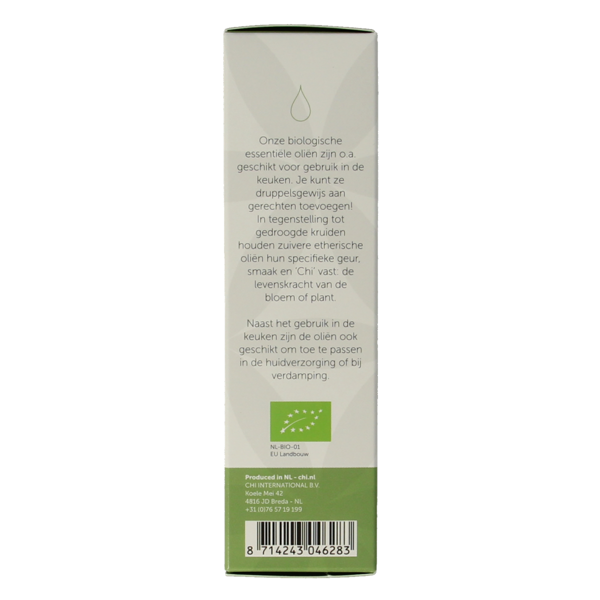 Chi Lavendelolie Bulgarije bio 10ml, organic lavender essential oil in a clear glass bottle with a white cap.