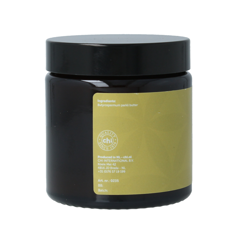 Chi bio shea butter 100ml jar, natural body care product with smooth, creamy texture for skincare.