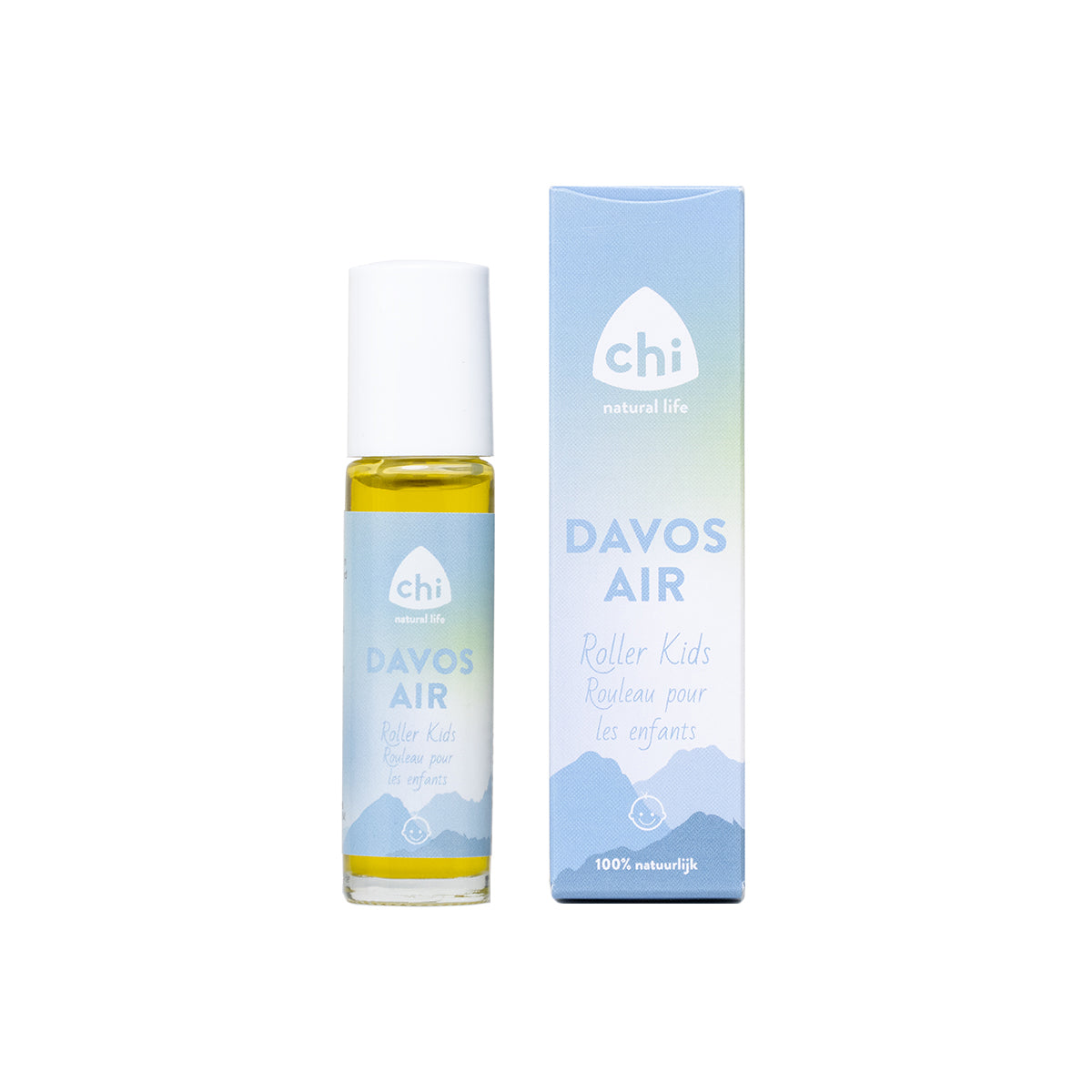Chi Davos kuurolie roller for kids, 10ml, natural body care product with a roller applicator, featuring gentle ingredients for children.
