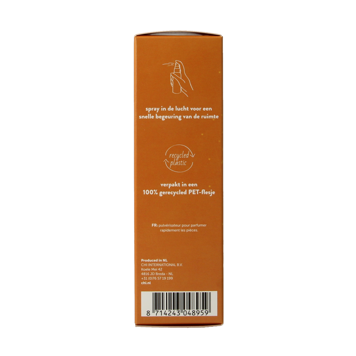 Chi Happiness airspray geurverspreider in 50ml bottle with floral and citrus scent, featuring a sleek, modern design.