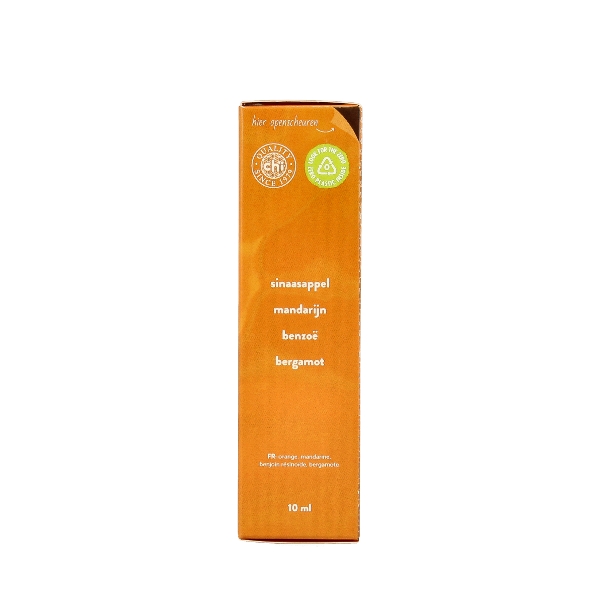 Chi Happiness Mix essential oil bottle, 10ml, in a clear glass container with a white cap, showcasing the product label.