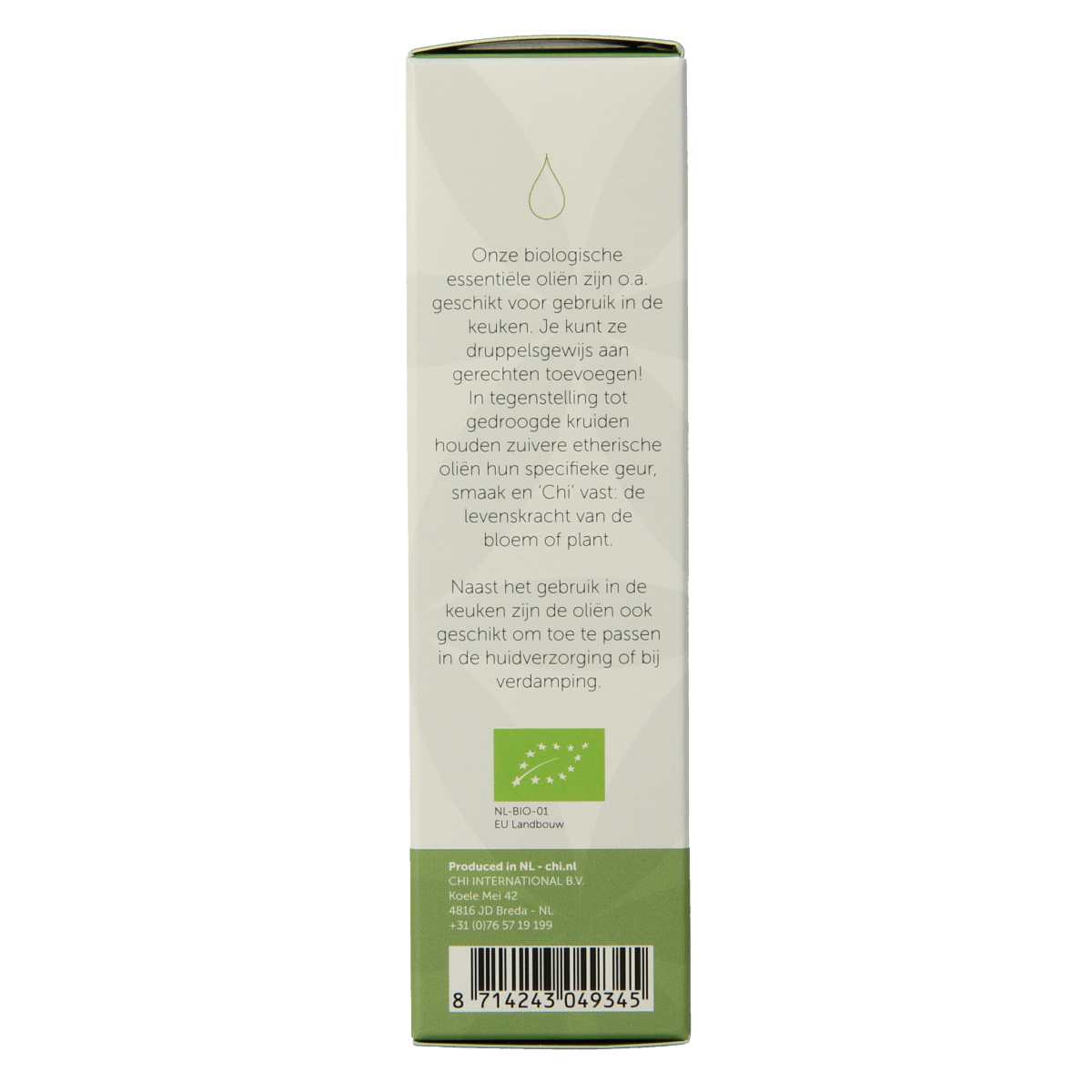 Chi Bergamot organic essential oil 10ml bottle, showcasing the clear glass container and citrus label.