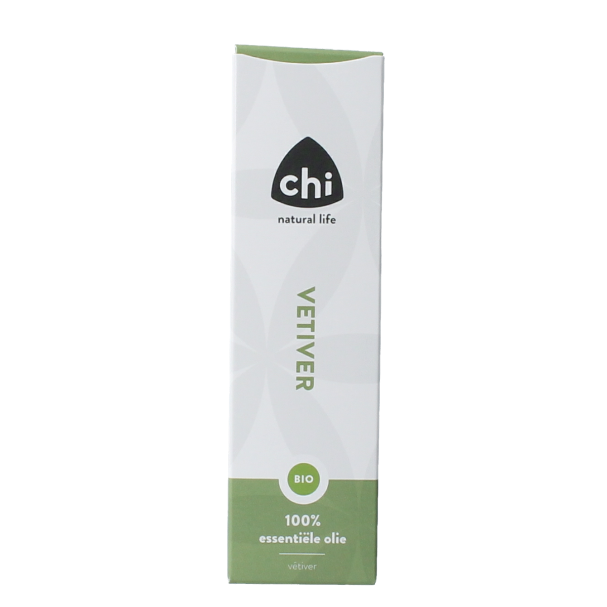 Chi Vetiver Madagascar organic essential oil in a 10ml bottle, showcasing the amber glass container and label with product details.