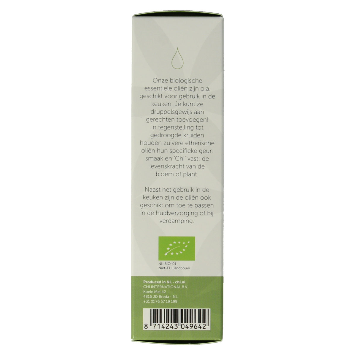 Chi Geranium eco bio essential oil bottle, 10ml, with a clear label and dark glass container for natural aromatherapy use.