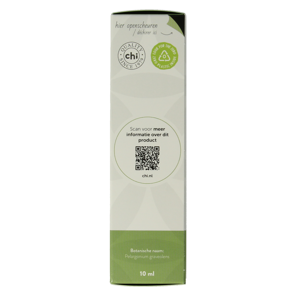 Chi Geranium eco bio essential oil in a 10ml bottle, featuring natural geranium scent and organic certification.