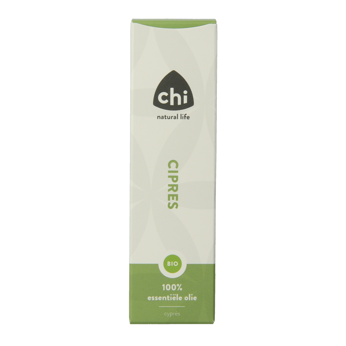 Chi Cipres organic essential oil in 10ml bottle, featuring a dark glass container with a white label and silver cap.