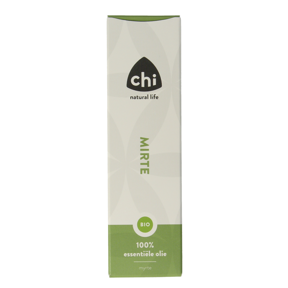 Chi Mirte organic essential oil bottle, 10ml, with dark glass container and label showing product details.