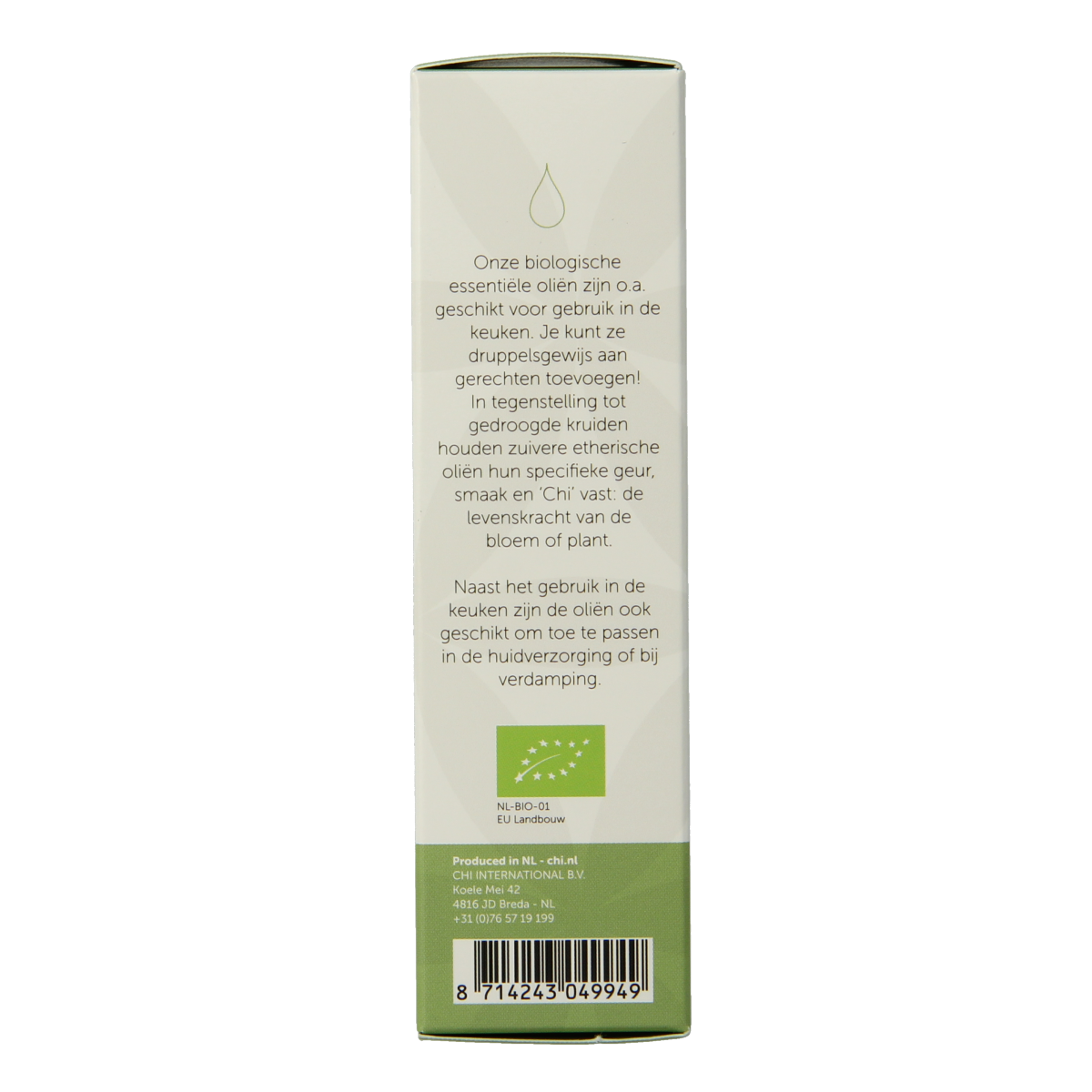 Chi Salie Eko bio essential oil bottle, 10ml, natural etherische oliën with a blue cap and clear label.