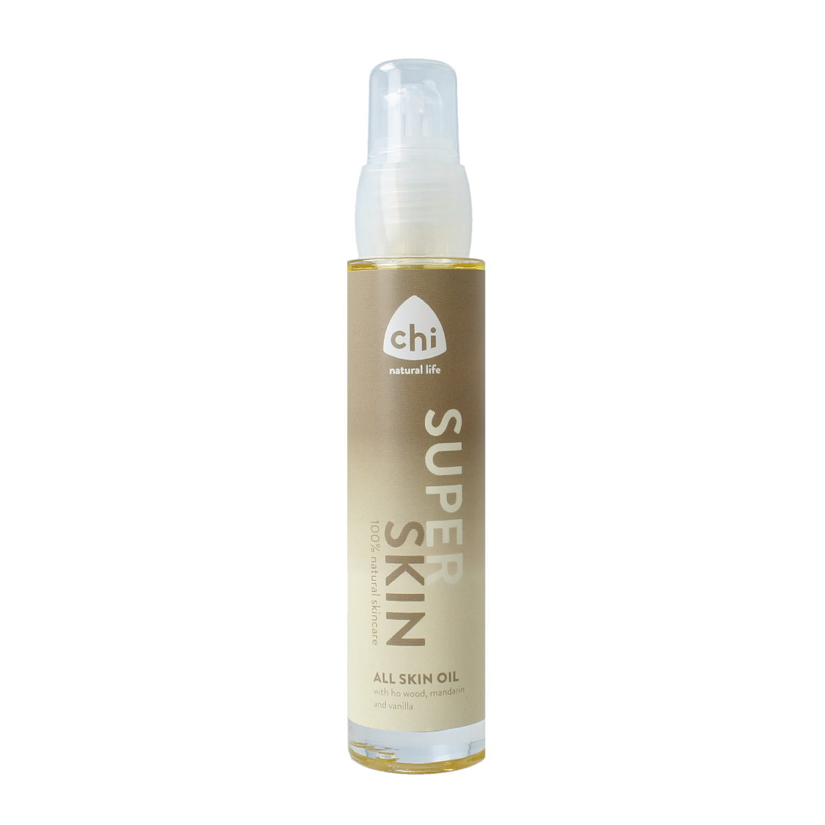 Chi Superskin all skin oil in a 50ml bottle, natural body care product with a sleek packaging design.