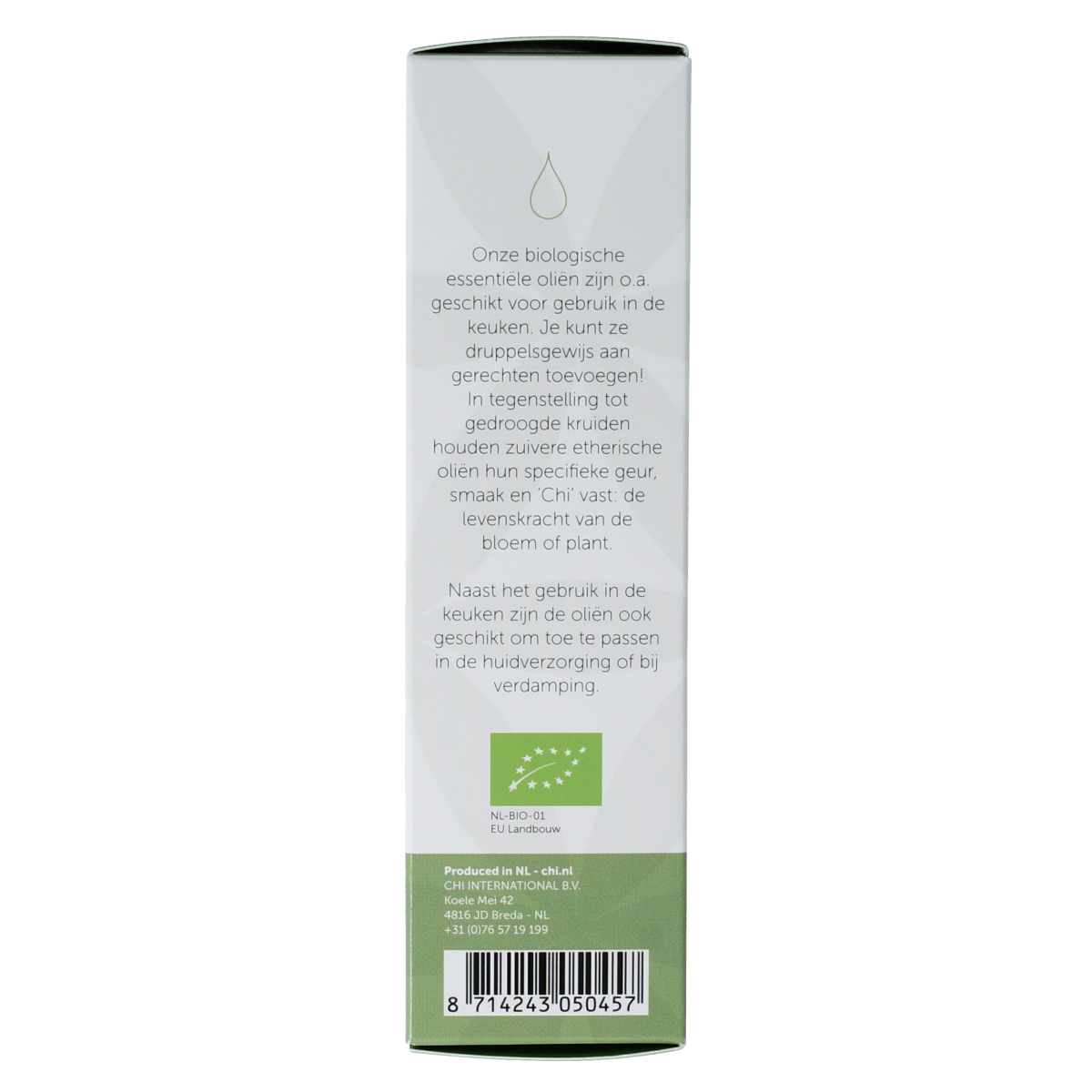 Chi Kamille rooms eco bio essential oil bottle, 2.50ml, with a clear label and cap, showcasing the natural product.