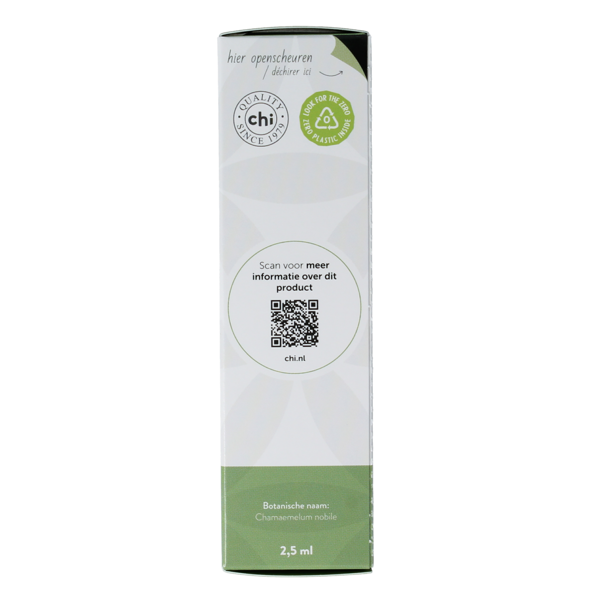 Chi Kamille rooms eko bio essential oil bottle, 2.50ml, with amber glass and white cap, showcasing the product label.