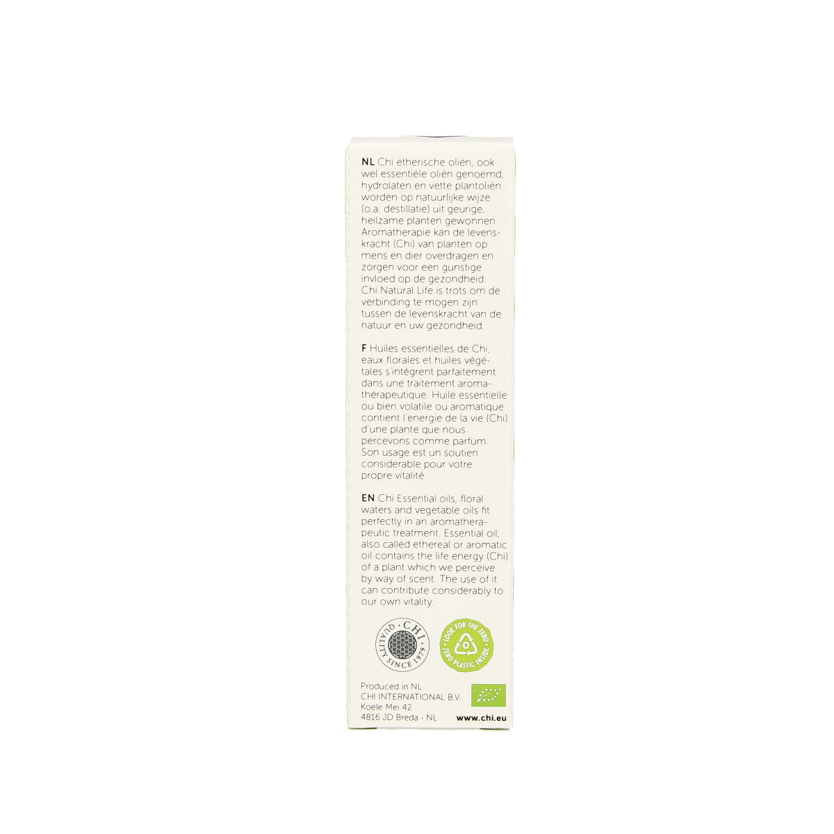 Chi Ravintsara organic essential oil in a 10ml bottle, highlighting the amber glass container and product label.