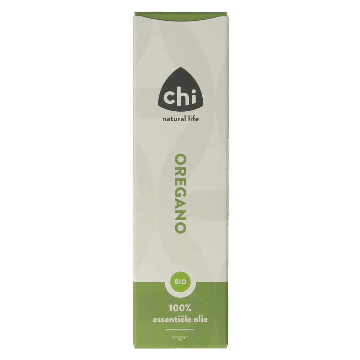 Chi Oregano essential oil bottle, 10ml, natural herbal extract from Chi brand, with label and amber glass bottle visible.