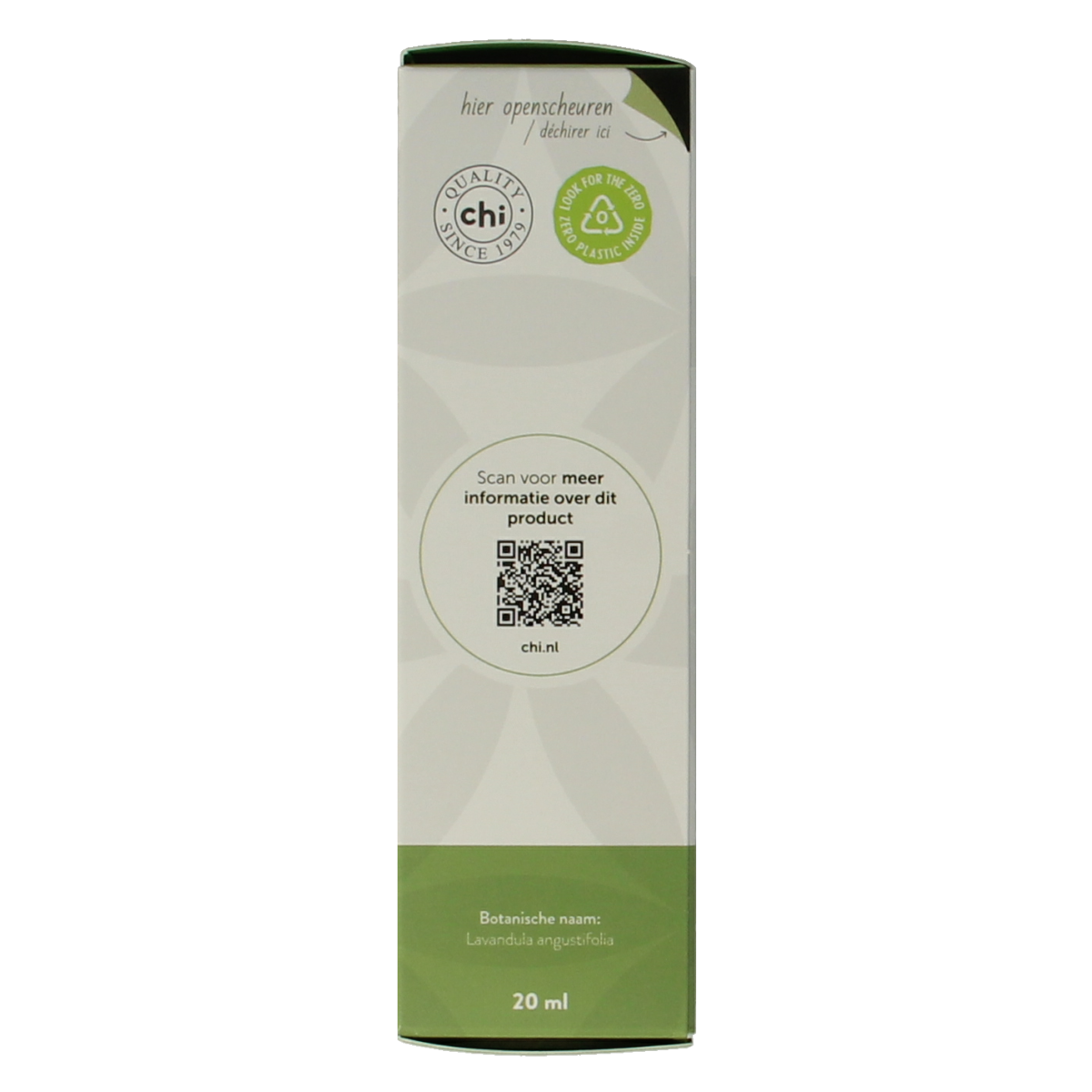 Chi Lavendelolie Bulgarije bio, 20ml, natural lavender essential oil in a clear glass bottle with a white label.
