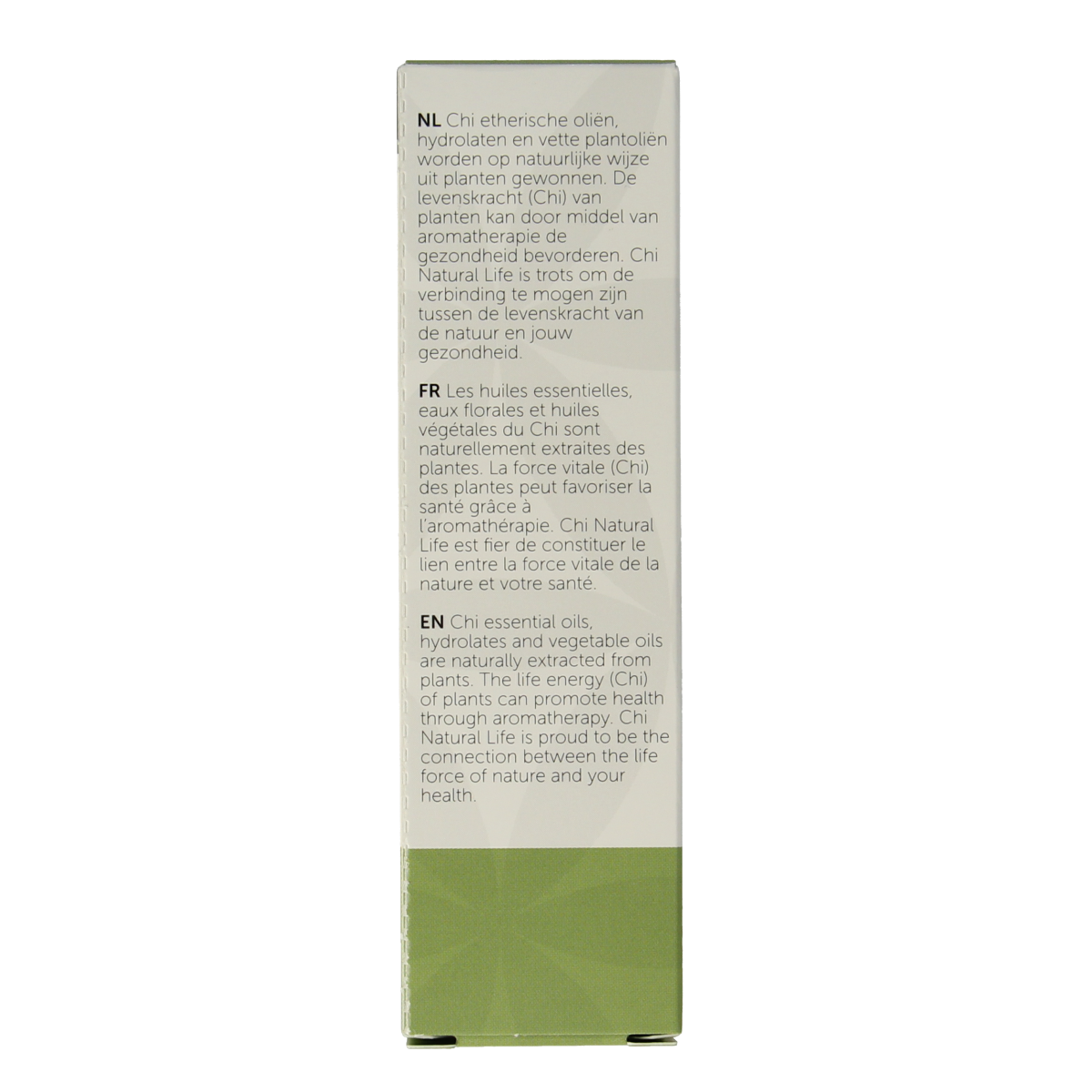 Chi Kruizemunt organic essential oil in a 10ml bottle, showcasing the green-tinted glass and label with product details.