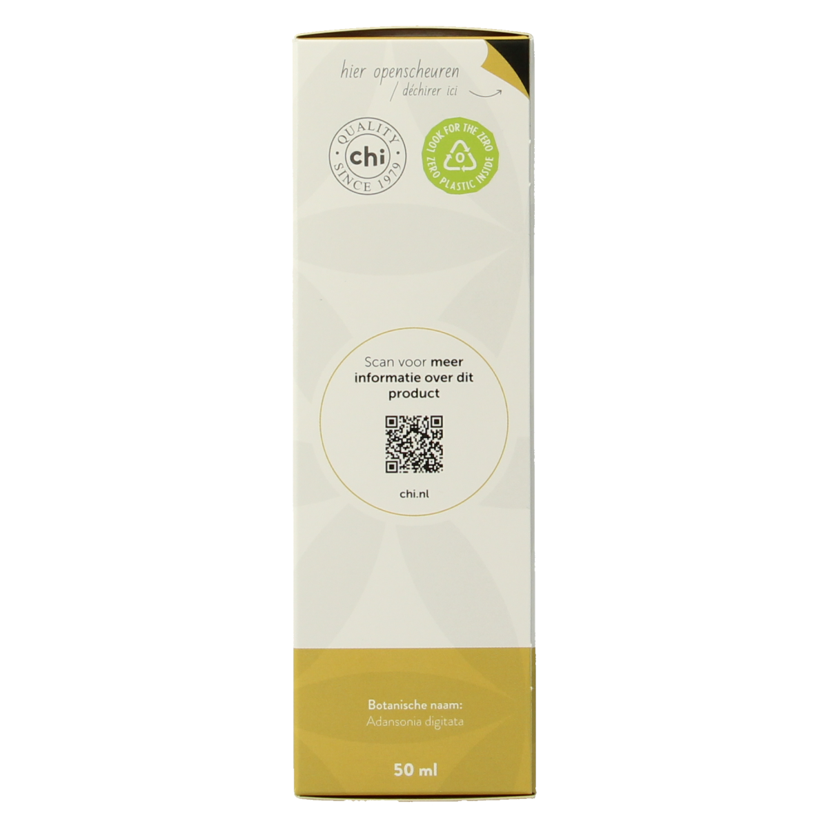 Chi Baobab plant oil, eco-friendly bio body care product in a 50ml bottle, showcasing the natural oil and branding.