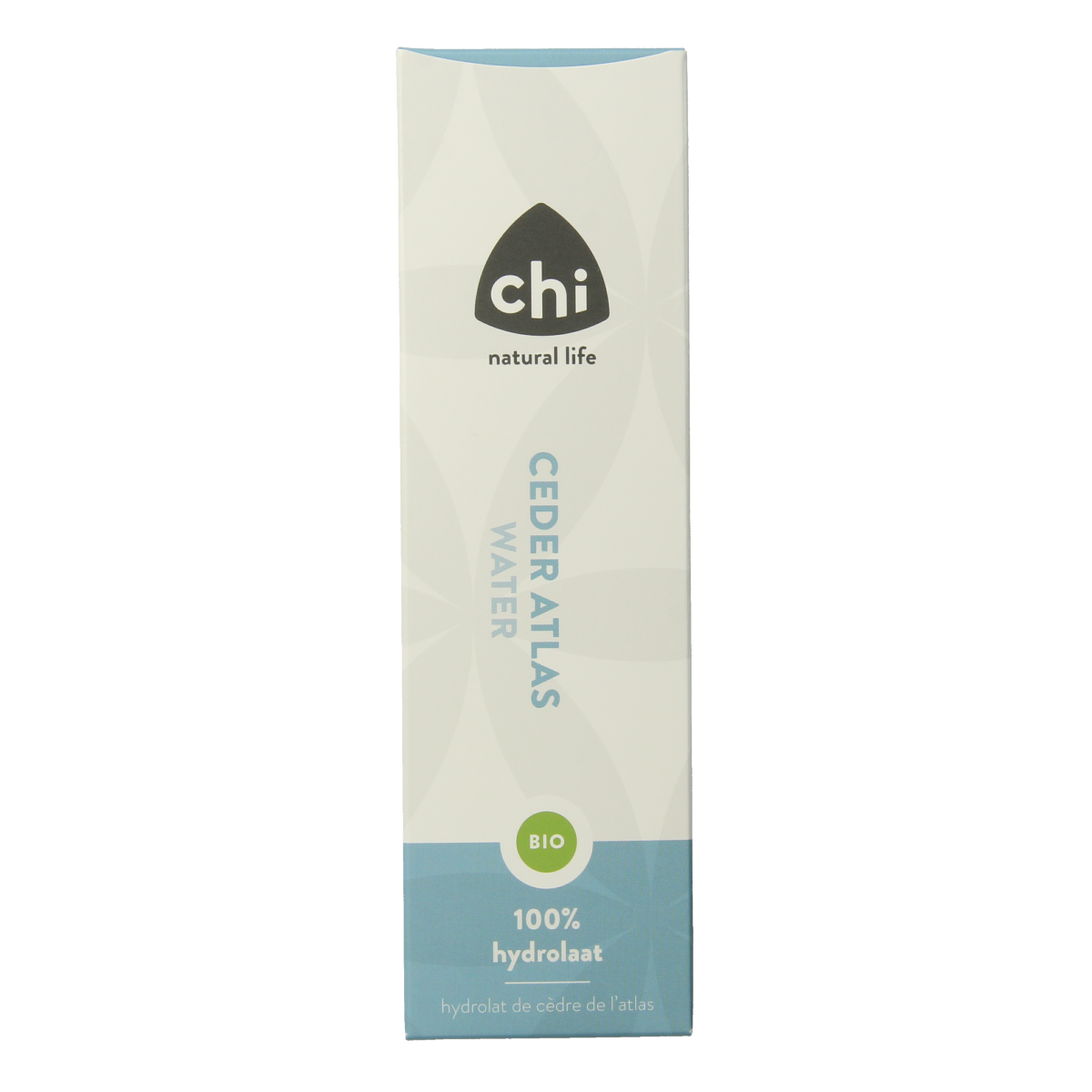 Chi Cedar Atlas hydrolat EKO 150ml bottle, natural body care product with a clear, labeled spray bottle featuring cedarwood imagery.