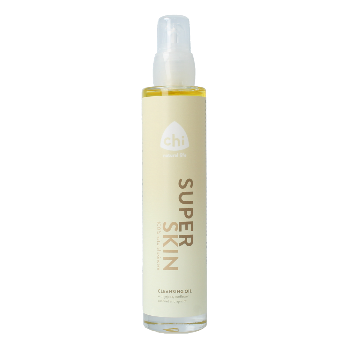 Chi Superskin cleansing oil in 100ml bottle, natural body care product by Chi for gentle skin cleansing and nourishment.