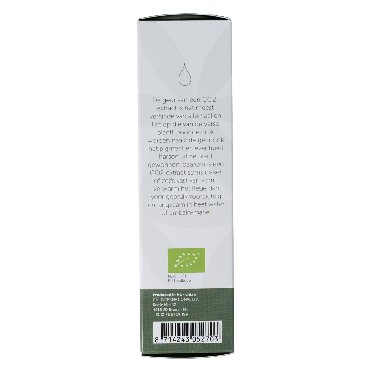 Chi Engelwortel CO2 eko bio essential oil in 2.50ml bottle, natural orange-brown liquid for aromatherapy and wellness.