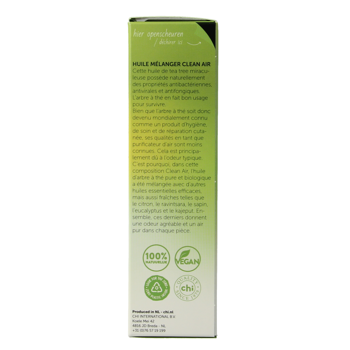 Chi Tea Tree Clean Air essential oil in 10ml bottle, natural therapeutic oil for freshening indoor air and air purification.