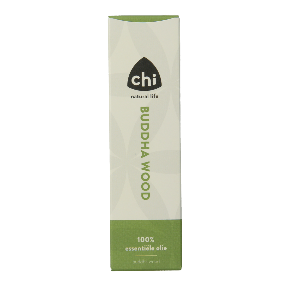 Chi Buddha wood essential oil bottle with 2.50 ml capacity, featuring a clear label and dark glass container.