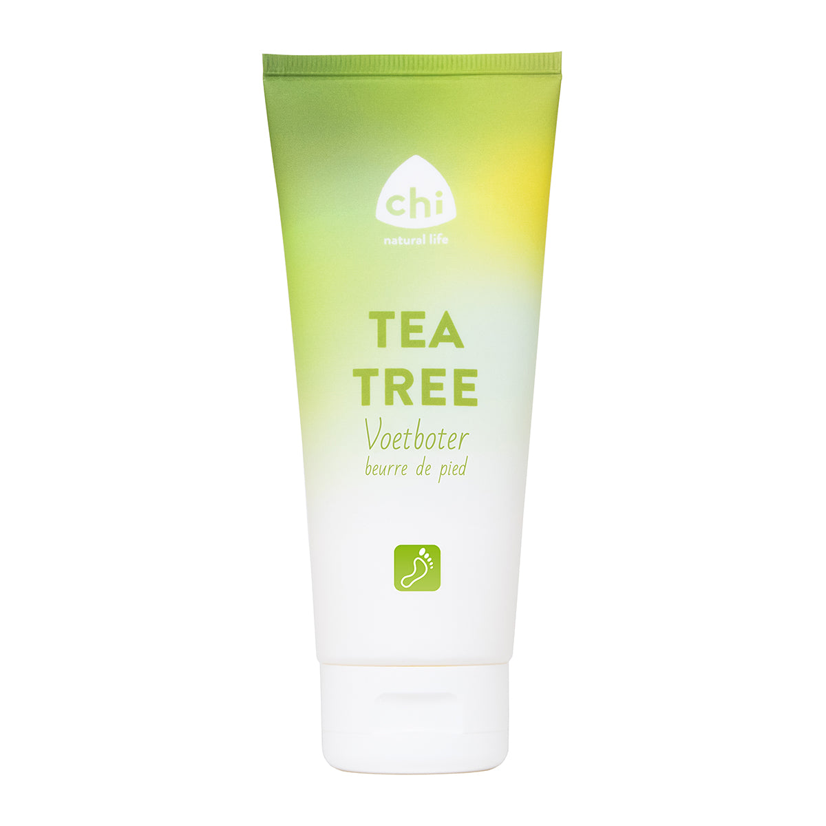 Chi Tea Tree Voetboter, 100ml, natural foot care cream with tea tree oil, visible tube and product label.