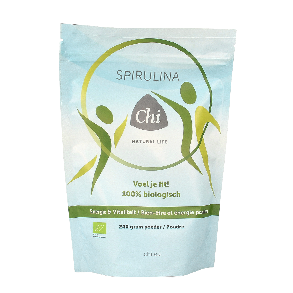 Organic Chi Spirulina powder in a 240g package, a natural herbal supplement from Chi for health and wellness.