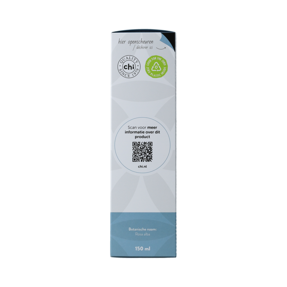 Bottle of Chi Roos Alba hydrolaat bio 150ml, natural floral facial toner for skincare, with a clear label and spray nozzle.