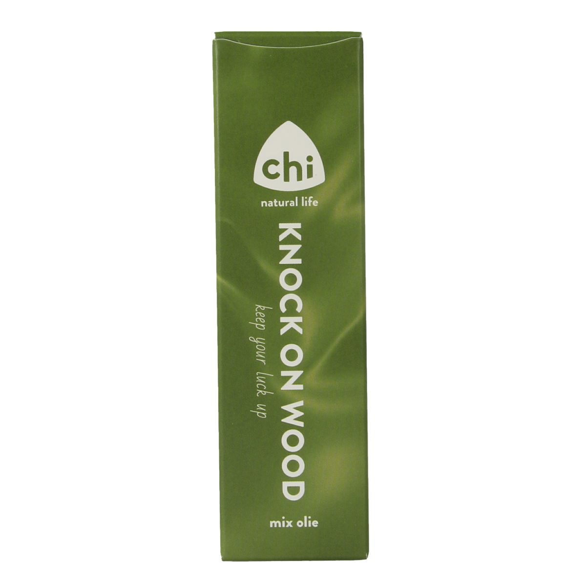Chi Knock on Wood essential oil bottle, 10ml, natural etherische oliën with wood scent, in clear glass container.
