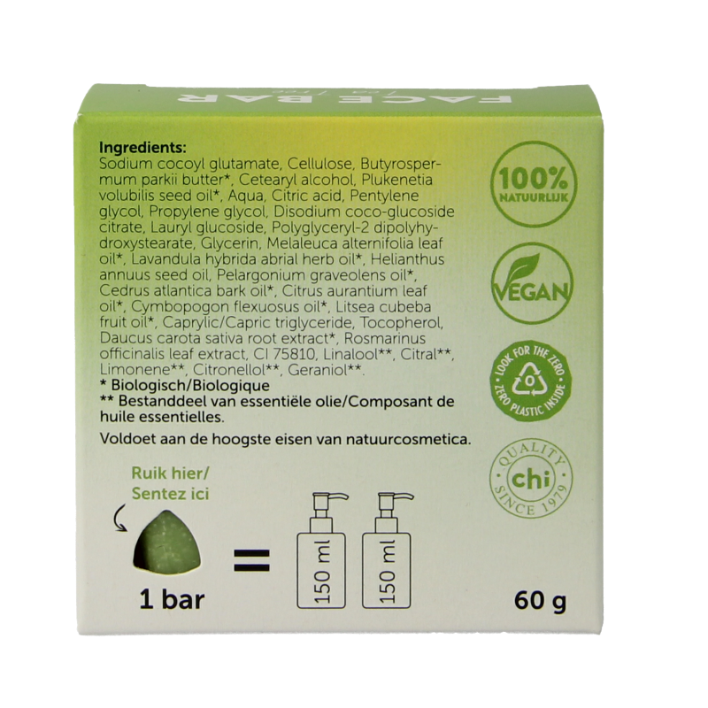 Chi Tea Tree Face Bar, 60g, natural skincare soap with tea tree for facial cleansing and skin refreshment.