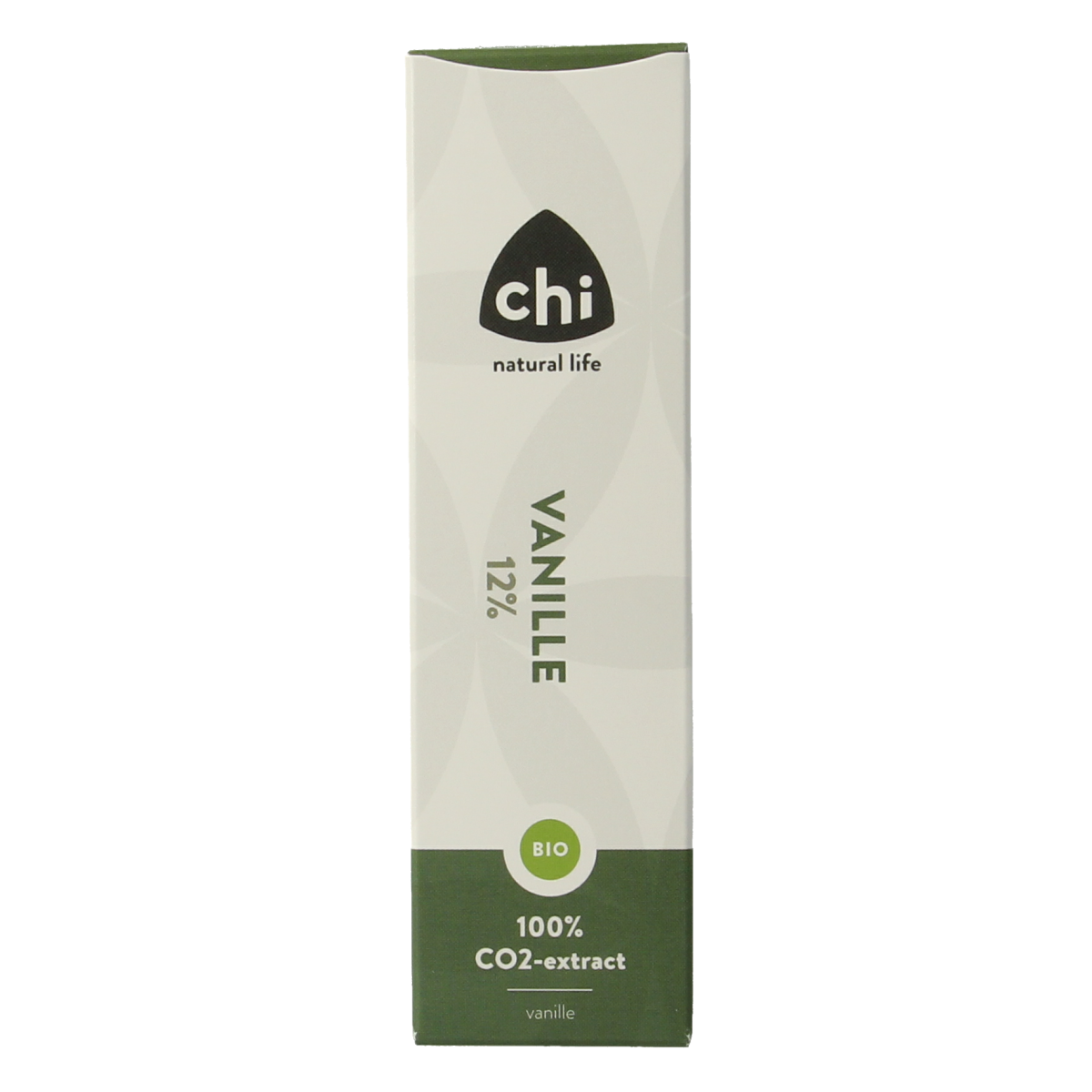 Chi Vanille 12% CO2 bio essential oil in a 2.50 ml bottle, featuring vanilla aroma and natural extraction.