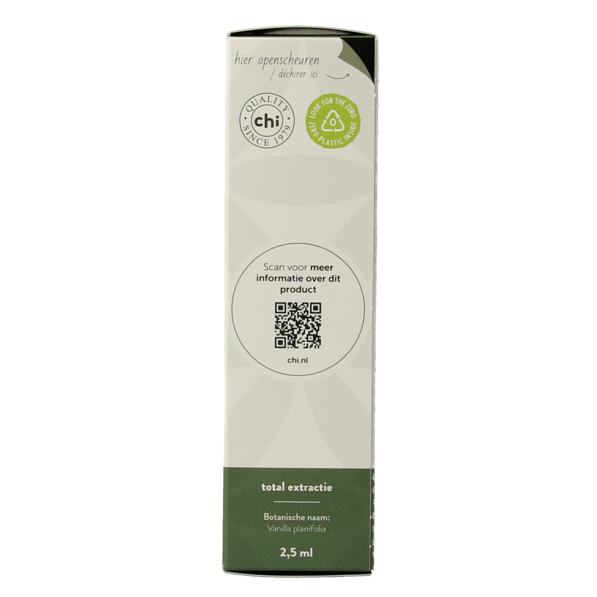 Chi Vanille 12% CO2 bio essential oil in a 2.5ml bottle, showcasing the amber glass container and product label.