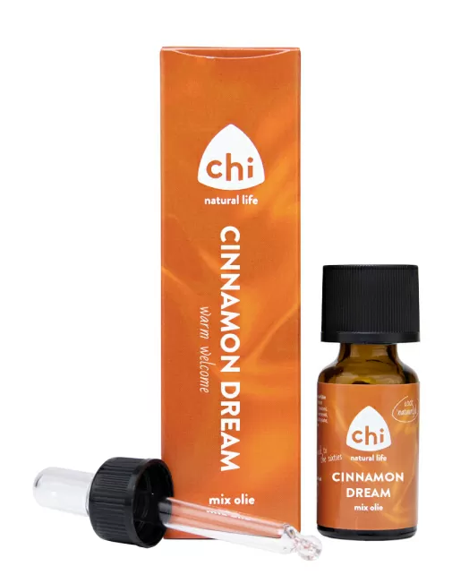 Chi Cinnamon Dream Mix essential oil in 10ml bottle, featuring cinnamon aroma and natural herbal scent.