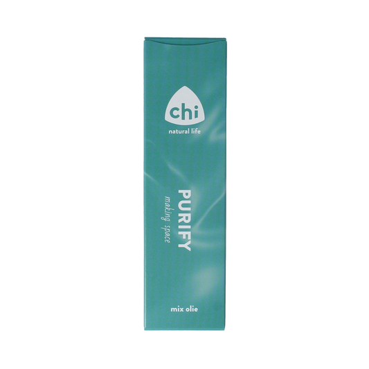Chi Purify bio essential oil in 10ml bottle, featuring clear glass container with white label, used for natural aromatherapy and wellness