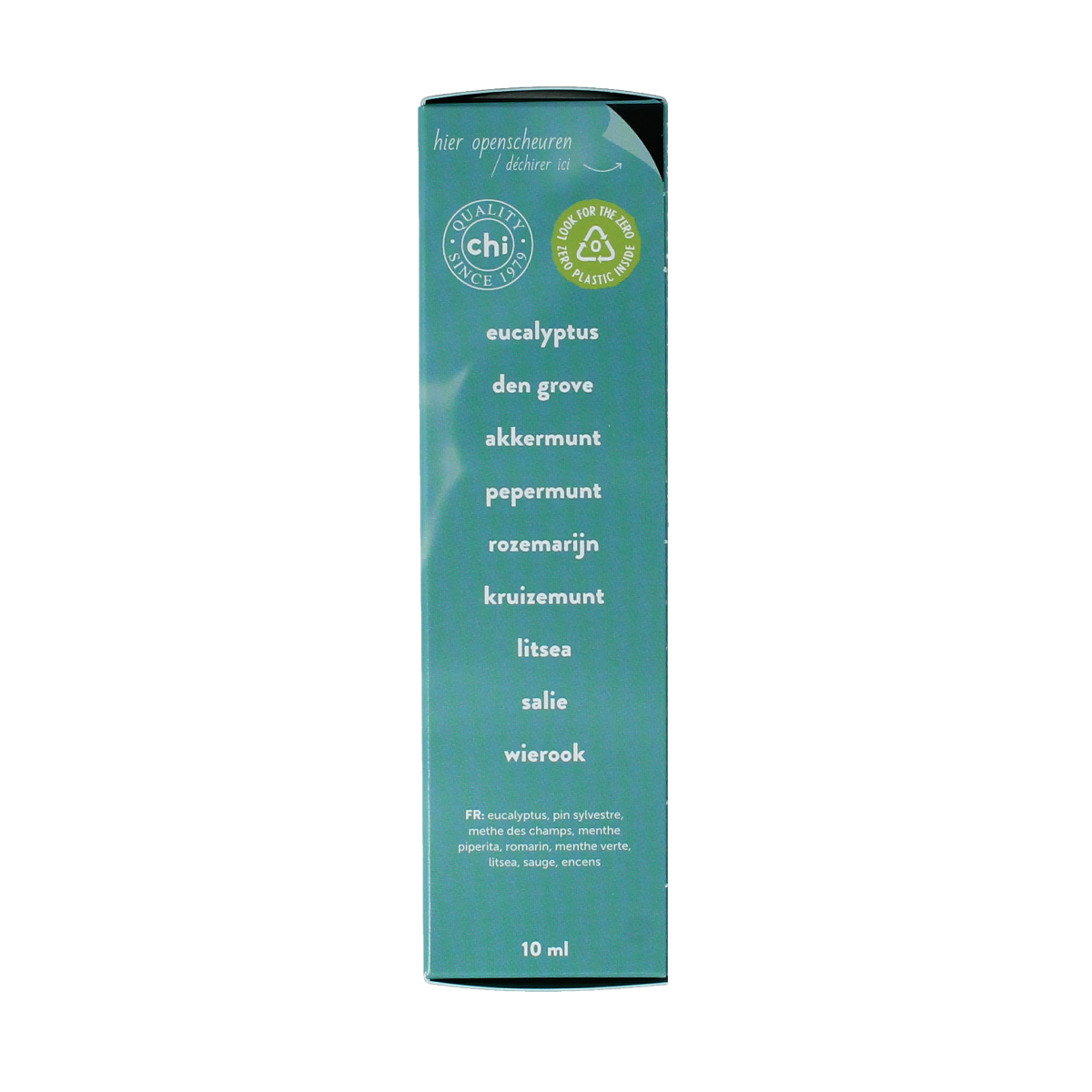 Chi Purify bio essential oil, 10ml, featuring natural botanical ingredients in a clear glass bottle with a black cap.