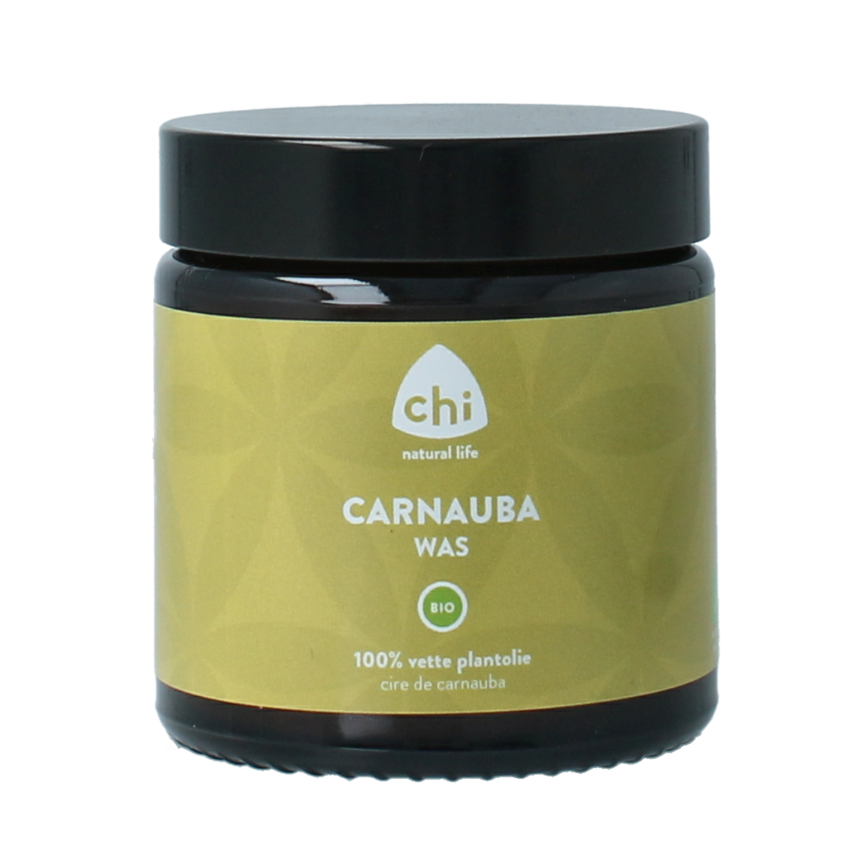Chi Carnauba bio body care product in 40g, featuring a natural waxy texture and packaging label with product details.