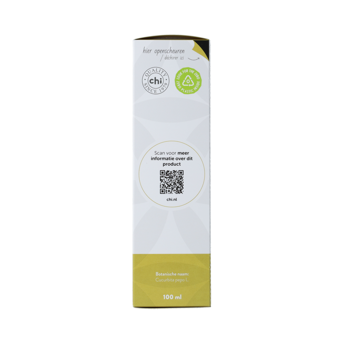 Organic Chi pumpkin seed oil in a 100ml bottle, natural oil and fat product, with a clear label and dark glass bottle.