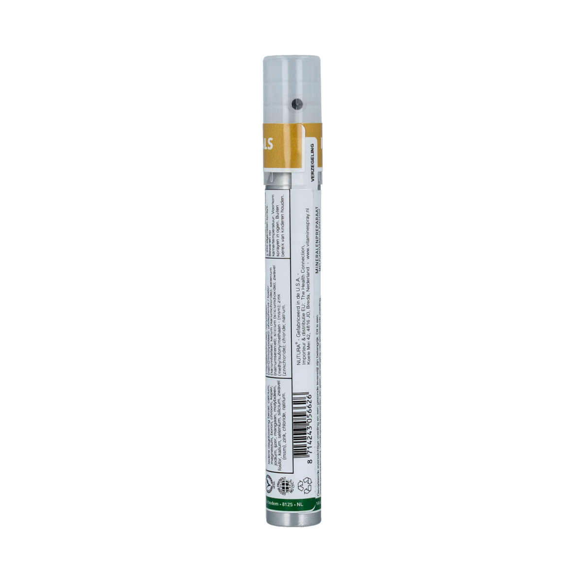 Nutura Vitaminesprays Ionic Minerals multivitamin spray bottle, 14.4ml, with mineral and vitamin blend in a compact container.