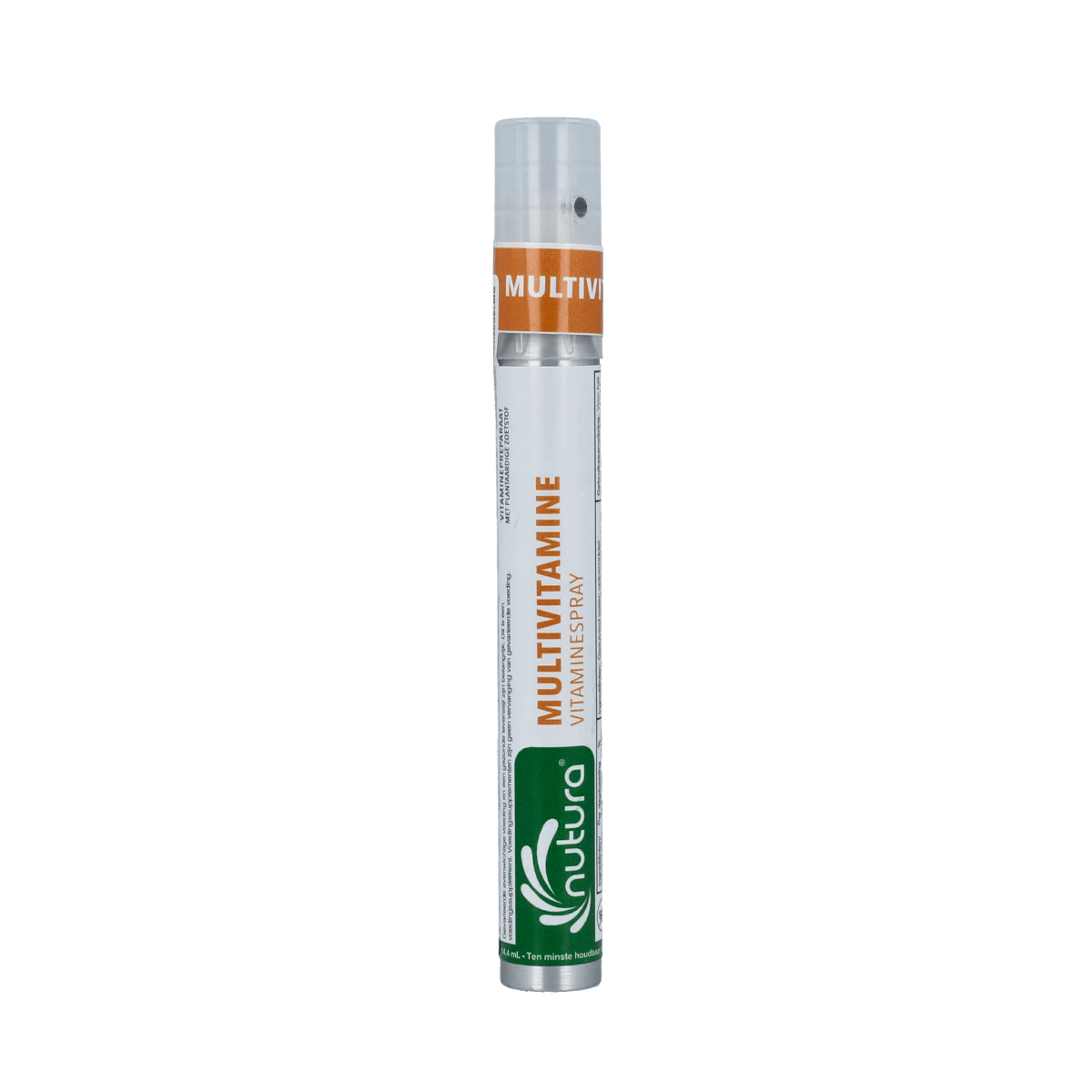 Nutura Vitaminesprays Multi Vitamin spray bottle with 14.4ml capacity, featuring colorful packaging and a spray nozzle.