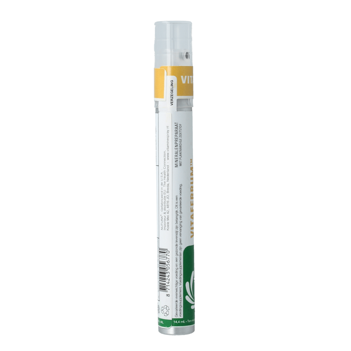 Nutura Vitaminesprays VitaFerrum vitamine spray in 14.40ml bottle, dietary supplement with iron and vitamins, displayed in the image.