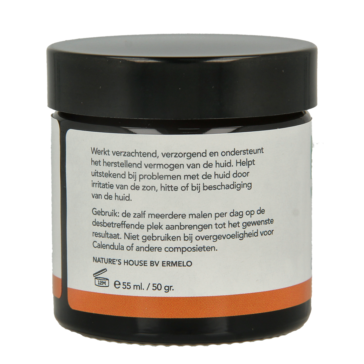 Herbelle Calendula zalf 75% body care cream in a 55ml tube, featuring natural calendula extract for soothing skin.