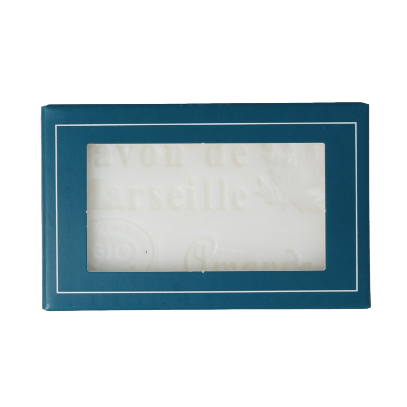 Aroma Vera Marseille almond soap bar in 125g package, natural bio almond scent with a classic soap appearance.