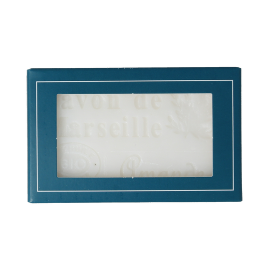 Aroma Vera Marseille almond soap bar in 125g package, natural bio almond scent with a classic soap appearance.
