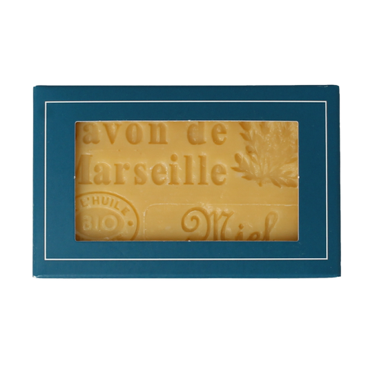 Aroma Vera Marseillezeep honey and bee wax soap in 125g bar, natural ingredients with a smooth, creamy texture.
