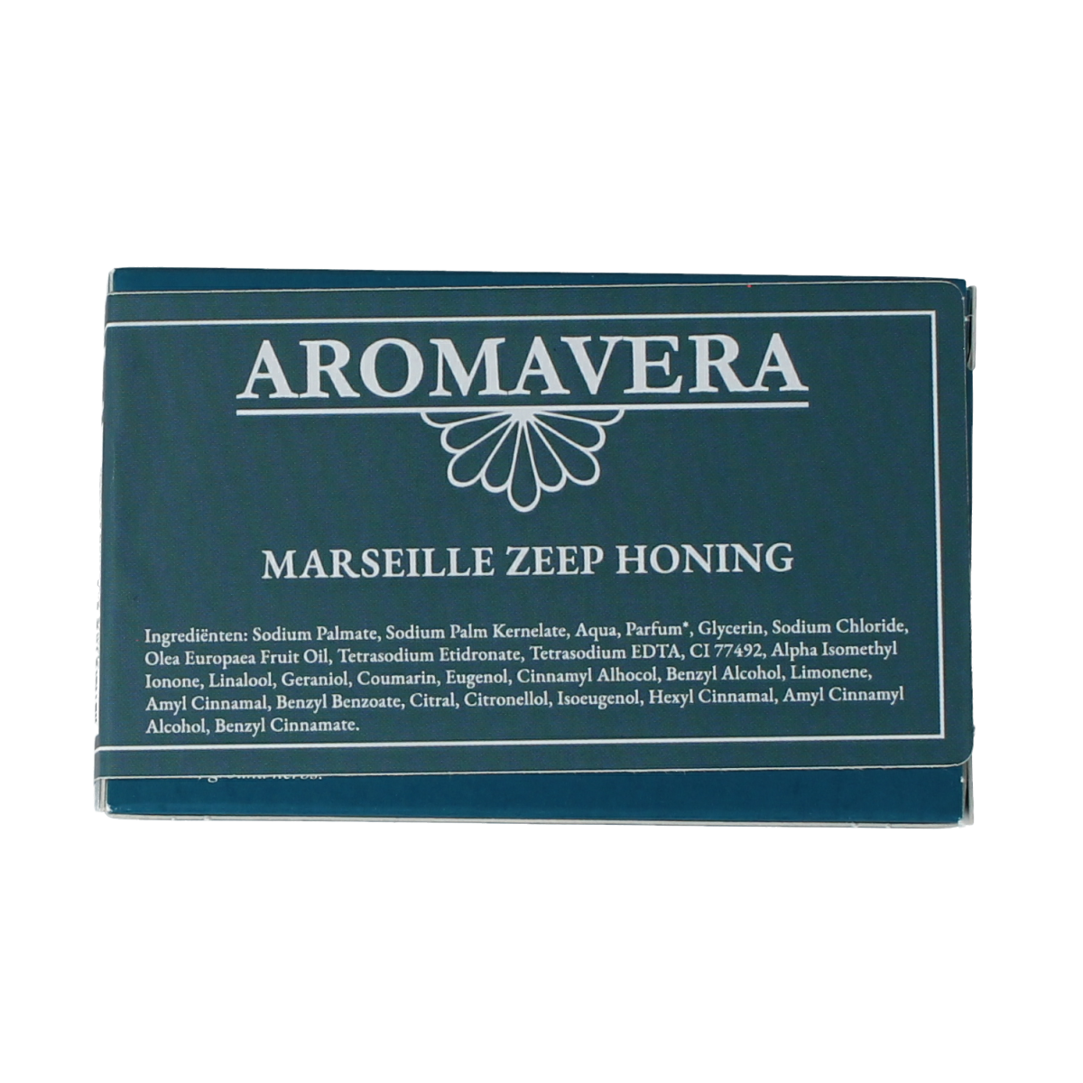 Aroma Vera Marseillezeep honey and beeswax soap, 125g, natural herbal soap bar with honey and honeycomb details.