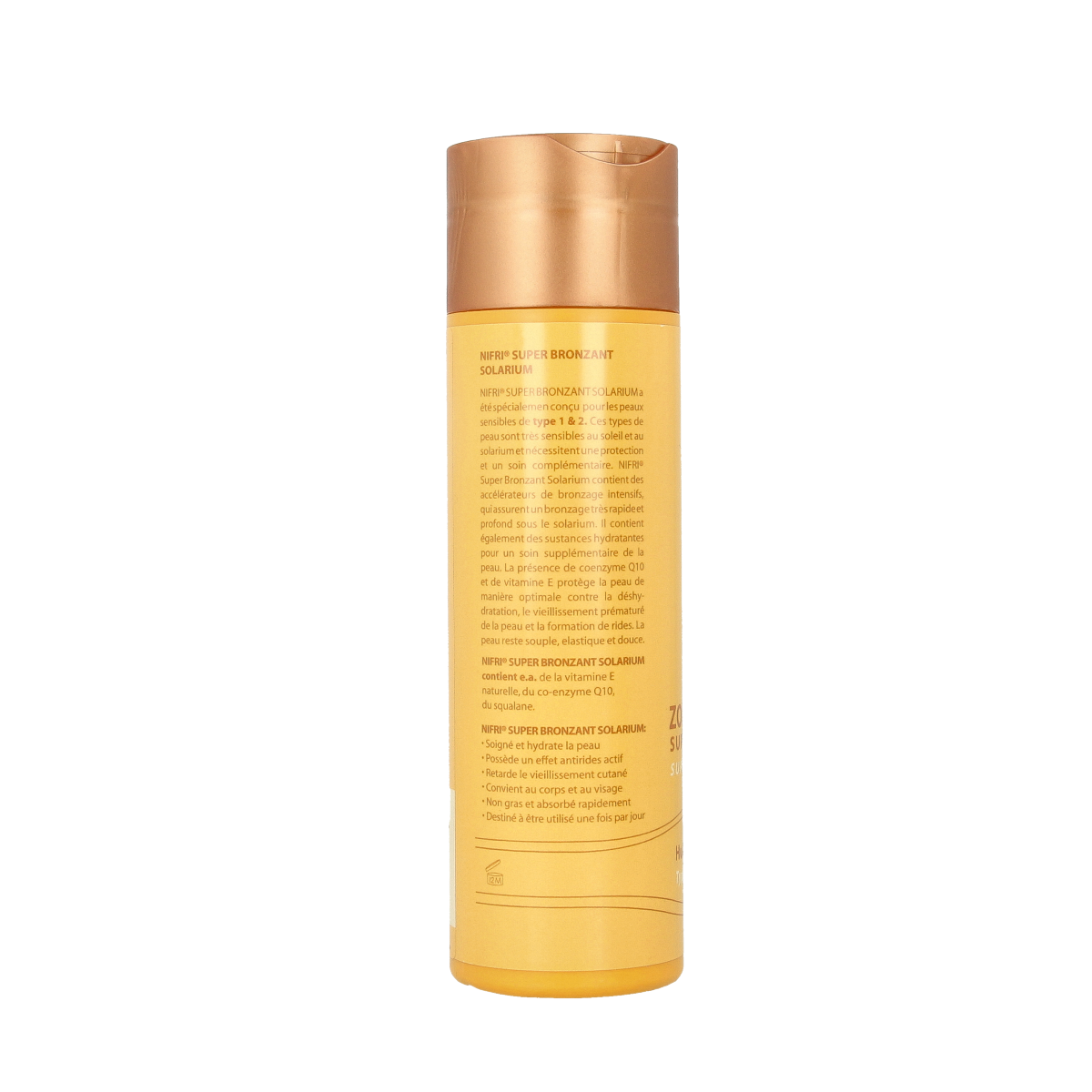 Nifri Zonnebank superbruiner 1 & 2 sun tanning lotion in a 200ml bottle, featuring a sleek design with the Nifri logo.