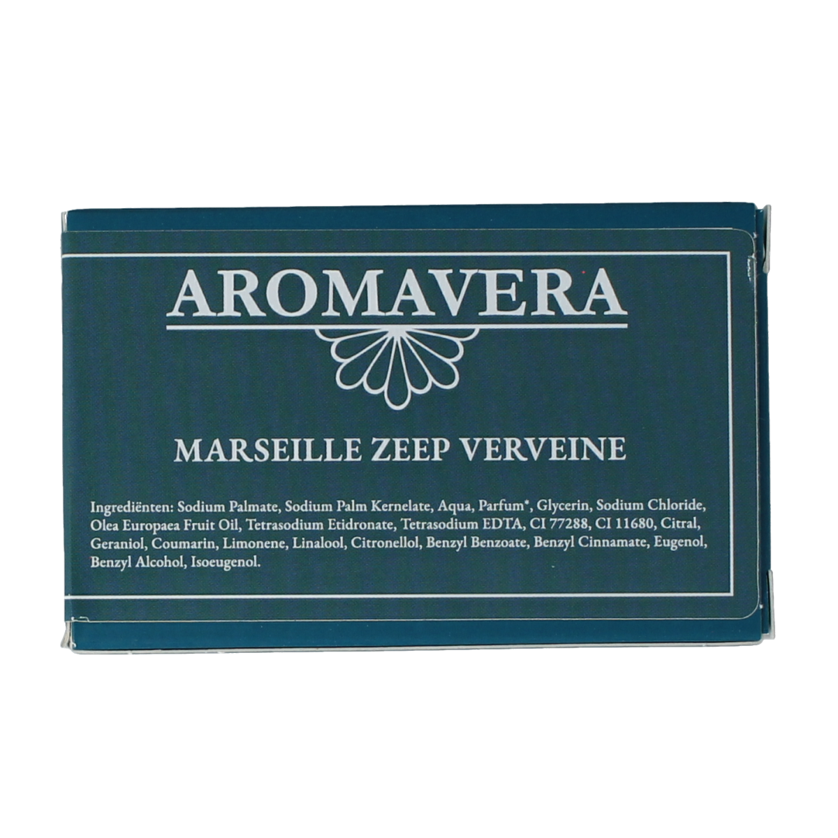 Aroma Vera Marseillezeep verveine bio soap bar, 125g, with green herbal infusions and natural Verveine scent, displayed on a white background.