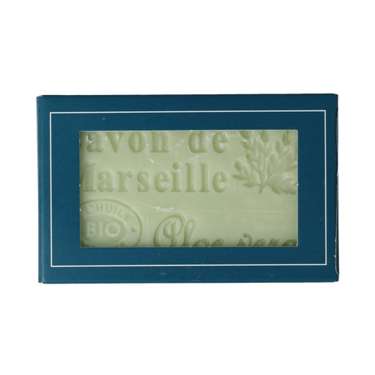 Aroma Vera Marseillezeep aloe vera bio soap bar, 125g, with natural aloe vera ingredients and traditional French soap design.