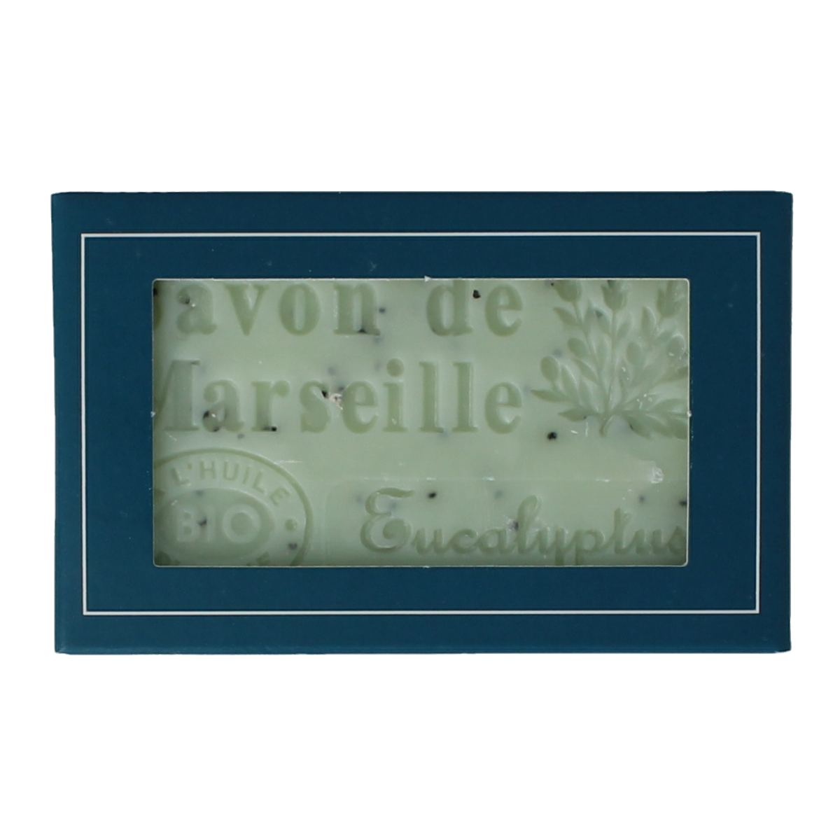 Aroma Vera Marseillezeep eucalyptus bio soap with natural ingredients, 125 grams, shown in a close-up image.